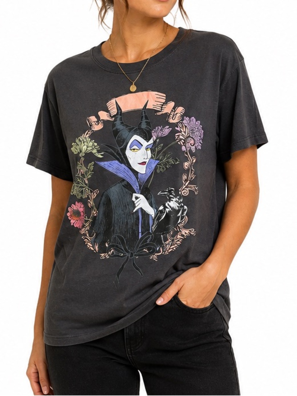 Torrid Disney Villains Maleficent Floral Graphic T-Shirt Charcoal Plus Size 3